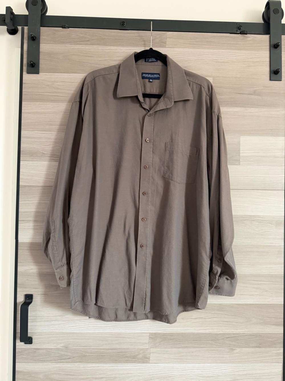 Oscar de la Renta Menswear Grey Cotton Button-Down Dress Shirt 17.5 34/35